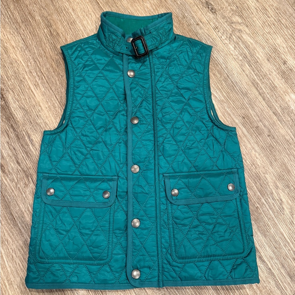 Burberry Teal Quilted Kids Vest with Snap Pockets
